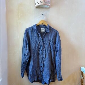 100% LINEN Blue/Purple Button-Up Shirt